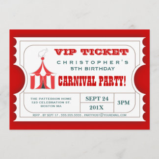 Circus Carnival Birthday Party Ticket Invitation