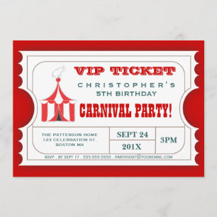Circus Carnival Birthday Party Ticket Invitation