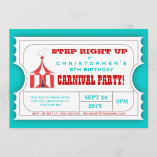 Circus Carnival Birthday Party Ticket Invitation