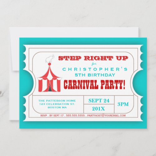 Circus Carnival Birthday Party Ticket Invitation