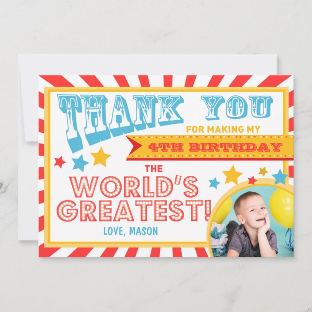 Circus Carnival Birthday Thank you card Big Top (Front)