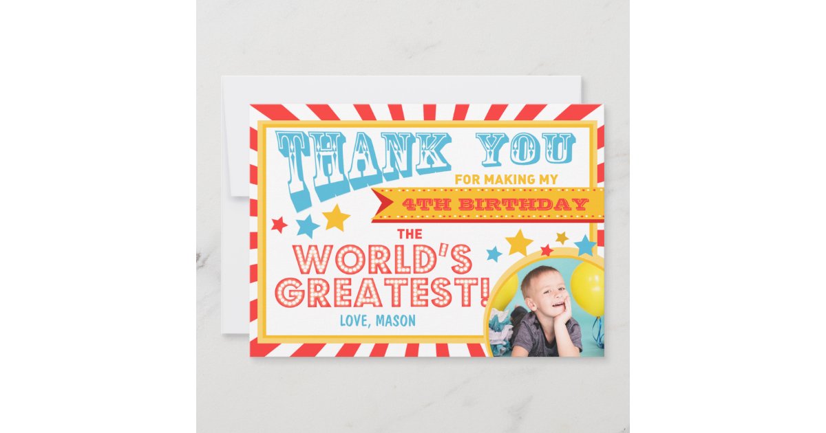 Circus Carnival Birthday Thank you card Big Top | Zazzle
