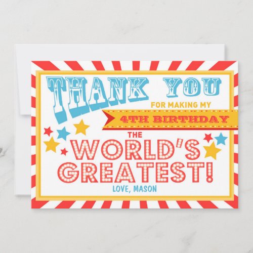 Circus Carnival Birthday Thank you card Big Top