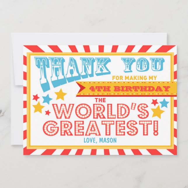 Circus Carnival Birthday Thank you card Big Top (Front)