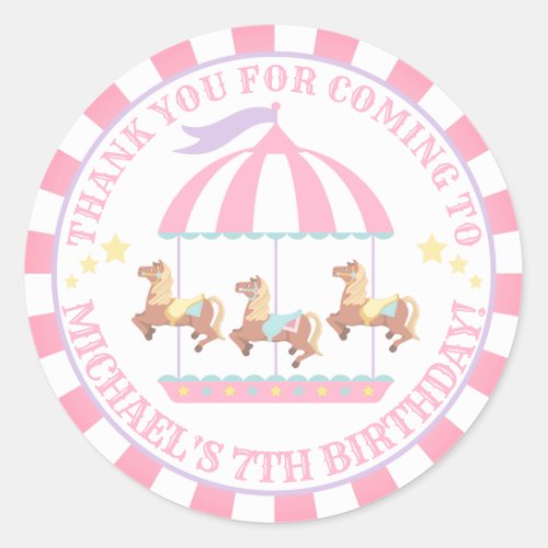 Circus Carnival Birthday Thank You Round Label