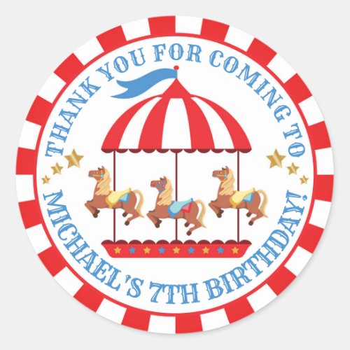 Circus Carnival Birthday Thank You Round Label