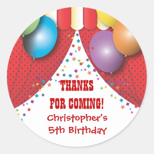 Circus Carnival Birthday Thank You Sticker