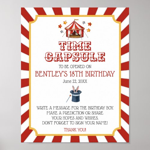 circus carnival birthday time capsule set poster