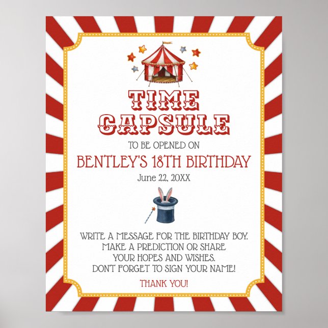 circus carnival birthday time capsule set poster (Front)