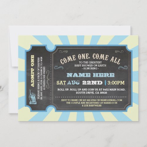 Circus Carnival Blue Boy Baby Shower Invitation