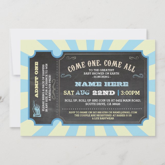 Circus Carnival Blue Boy Baby Shower Invitation (Front)