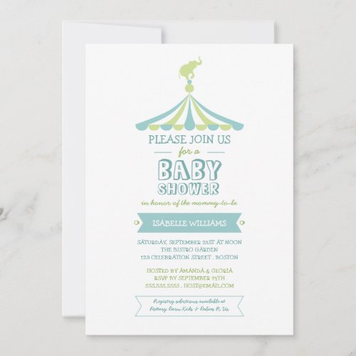 Circus Carnival Blue Green Baby Shower Invitation