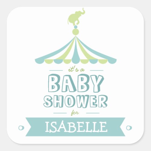 Circus Carnival Blue Green Baby Shower Sticker