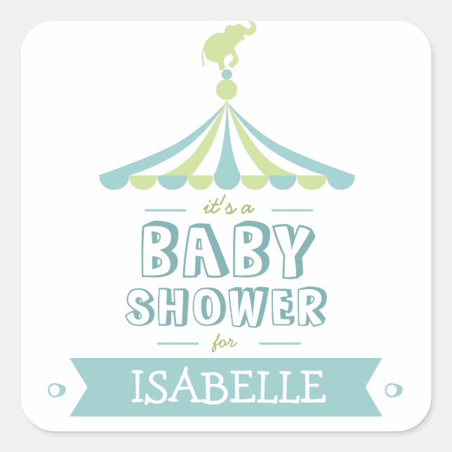 Circus Carnival Blue Green Baby Shower Sticker (Front)