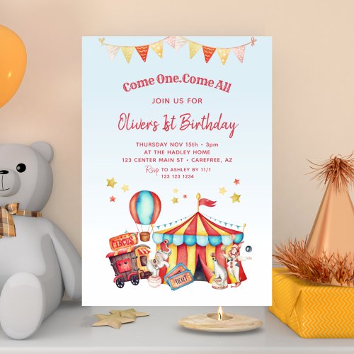 Circus Carnival Boys 1st Birthday Invitation
