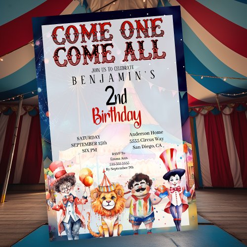 Circus Carnival Boys 2nd Birthday Invitation