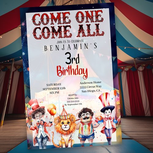 Circus Carnival Boys 3rd Birthday Invitation