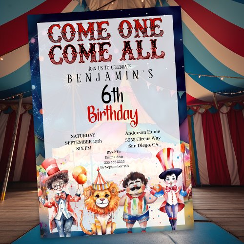 Circus Carnival Boys 6th Birthday Invitation
