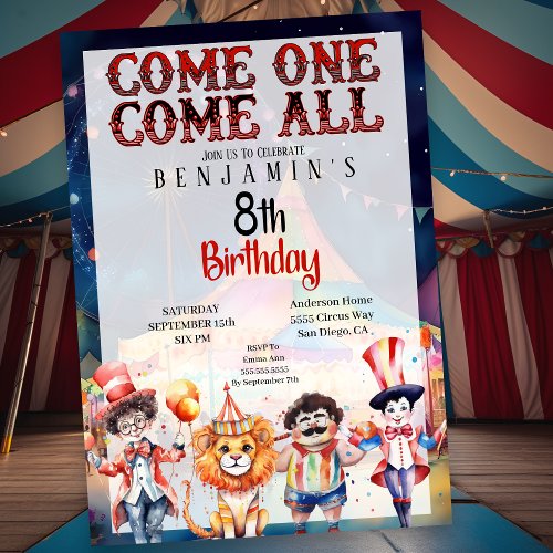 Circus Carnival Boys 8th Birthday Invitation