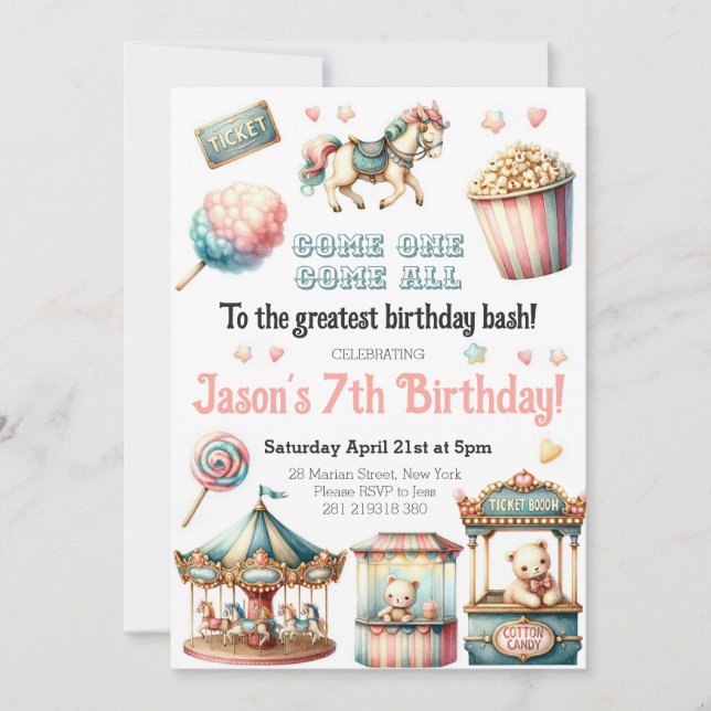 Circus Carnival Carousel Festival party Birthday  Invitation (Front)