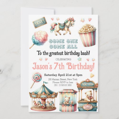 Circus Carnival Carousel Festival party Birthday  Invitation