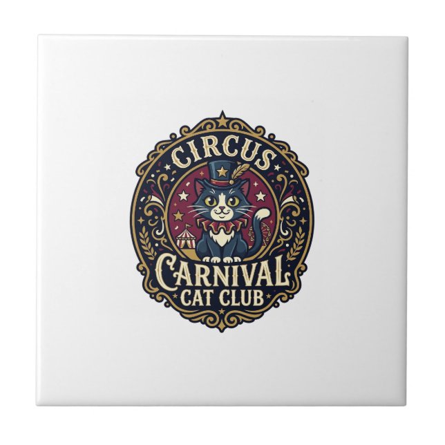 Circus Carnival Cat Cat Dad Gift Idea - Circus Car Ceramic Tile (Front)