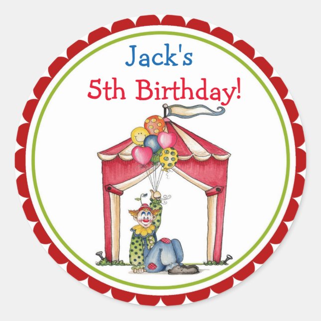 Circus Carnival Clown Birthday Party Favor Sticker (Front)