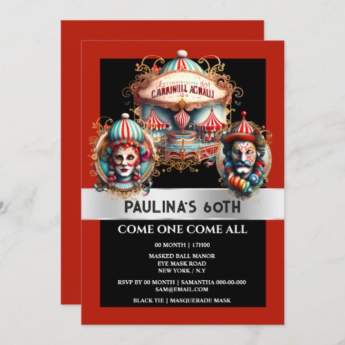 Circus carnival clowns sign adults theme birthday invitation