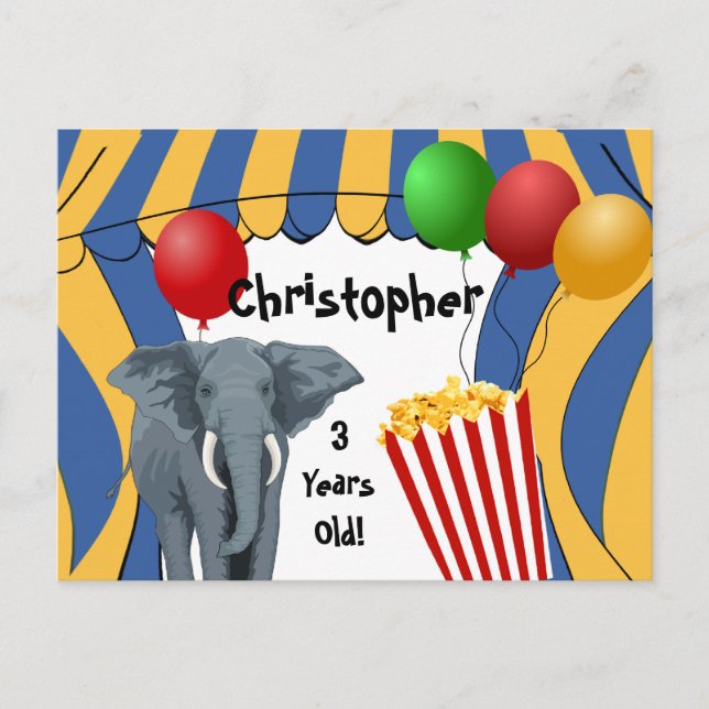 Circus Carnival Custom Birthday Announcement Postcard (Front)