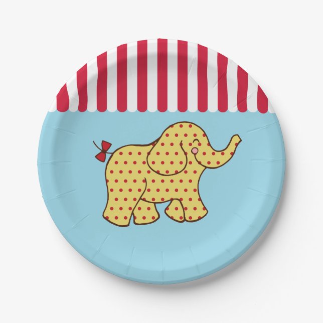 Circus Carnival Elephant Party Paper Plates (Front)