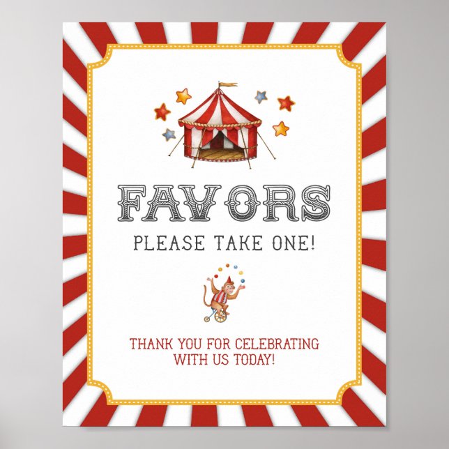 circus carnival favors party sign (Front)