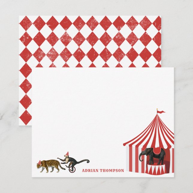 Circus Carnival Festival Animals Big Top Kids Note Card (Front/Back)