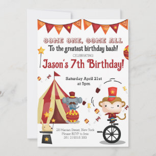 Circus Carnival Festival Animals Kids Birthday Invitation