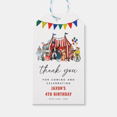 Circus Carnival Festival Birthday Kid Thank You Gift Tags