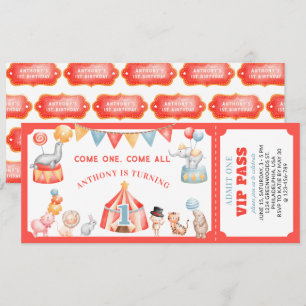 Circus Carnival Festival First Birthday Ticket Invitation