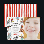 Circus Carnival Festival Show Kid Birthday  Thank You Card<br><div class="desc">Modern vintage circus themed birthday party photo thank you card. Design features a photograph of the birthday child,  with vintage watercolor illustrations of circus acts! The thank you message is easy to customize by using the template provided.</div>