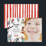 Circus Carnival Festival Show Kid Birthday  Thank You Card<br><div class="desc">Modern vintage circus themed birthday party photo thank you card. Design features a photograph of the birthday child,  with vintage watercolor illustrations of circus acts! The thank you message is easy to customize by using the template provided.</div>