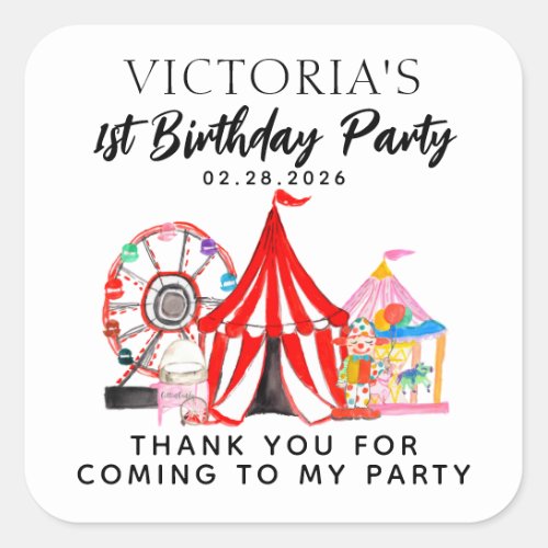 Circus Carnival Festival Show Thank You Birthday Square Sticker