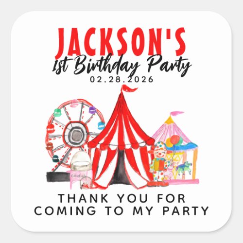 Circus Carnival Festival Show Thank You Birthday Square Sticker