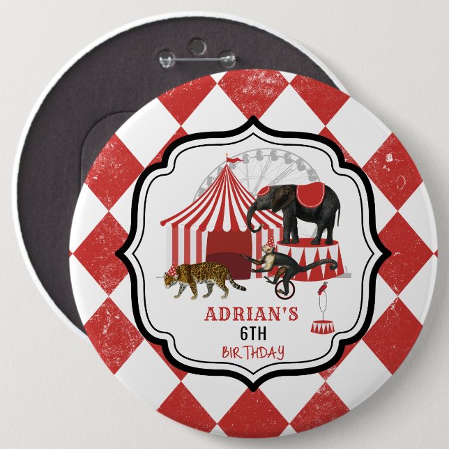 Circus Carnival Festival Theme Big Top Birthday Button (Front & Back)