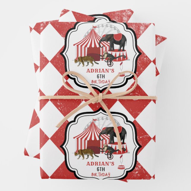 Circus Carnival Festival Theme Big Top Birthday Wrapping Paper Sheets (In situ)