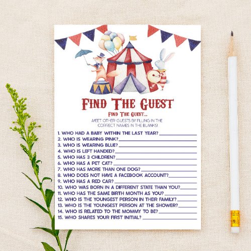 Circus Carnival Find The Guest Baby Shower Game Stationery