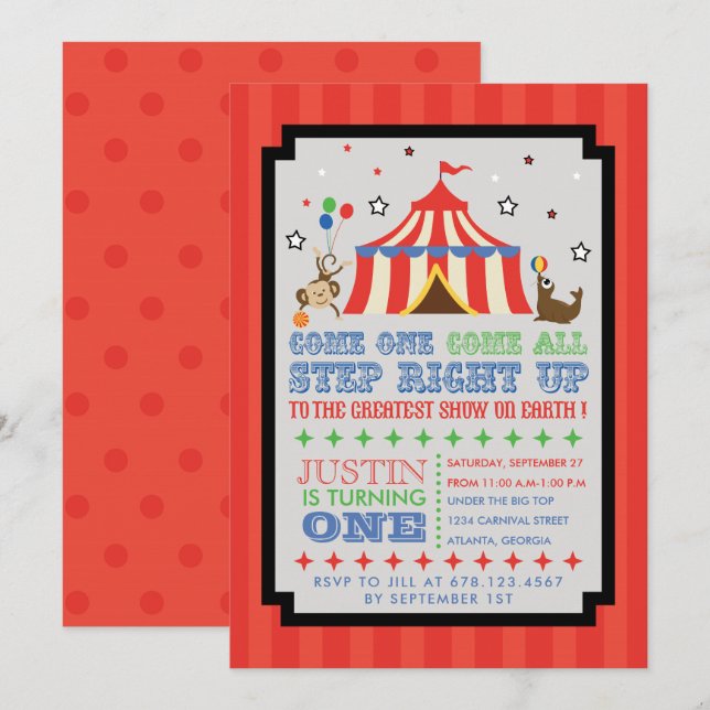 Circus Carnival Fun Birthday Party Invitation (Front/Back)