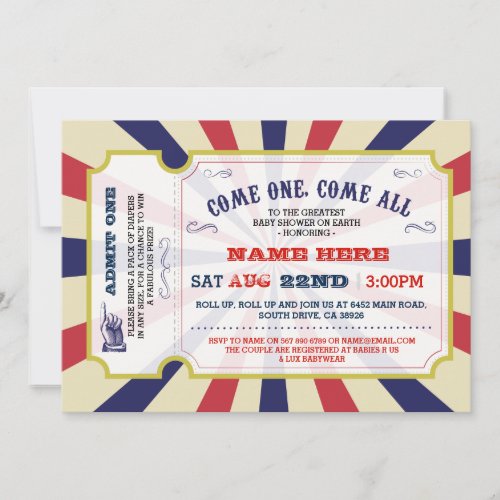 Circus Carnival Gender Reveal Baby Shower Invite