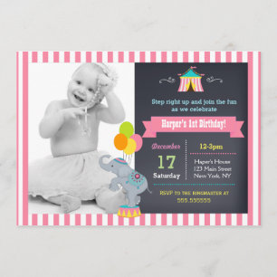 Circus Carnival Girls Birthday Invitations