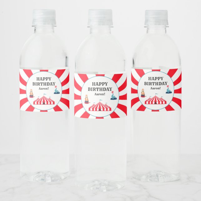 Circus Carnival Happy Birthday Water Bottle Label (Bottles)