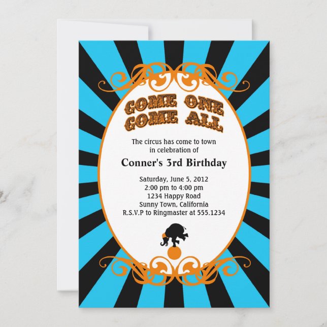 Circus Carnival Invitation Blue (Front)