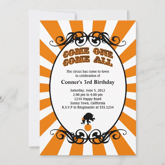 Circus Carnival Invitation Orange (Front)