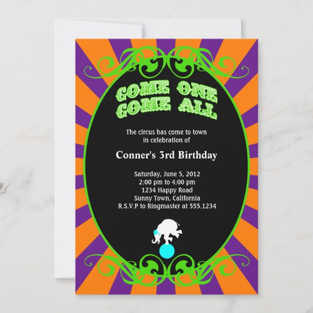 Circus Carnival Invitation Orange and Purple (Front)