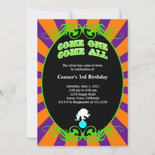 Circus Carnival Invitation Orange and Purple